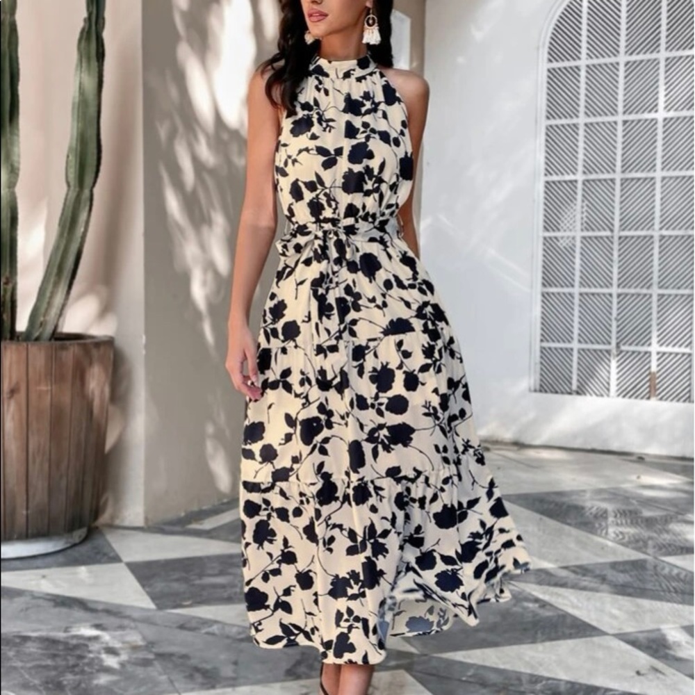 Black and white floral maxi dress